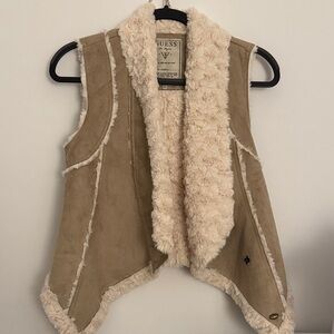 Guess Tan and Cream suede and Faux Fur Vest